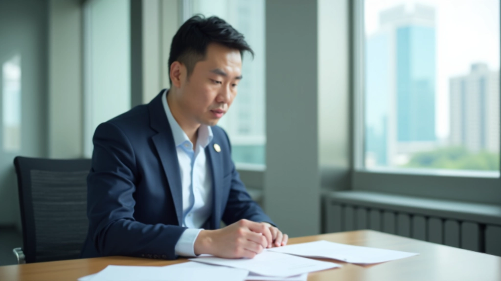 Professional at desk reviewing career planning documents and notes with focused expression